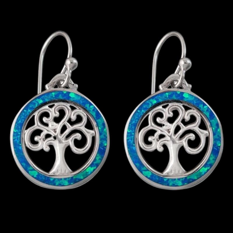 vkngjewelry Earring Hawaiian Blue Fire Opal Celtic Tree Of Life Dangle Earring 925 Sterling Silver