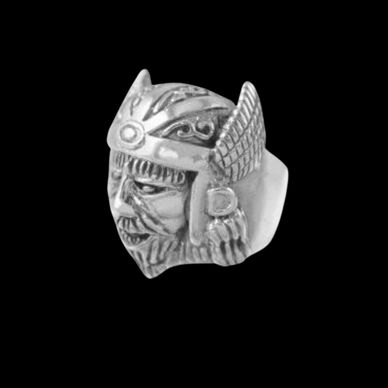 vkngjewelry Bagues Head Warrior Wings Silver Sterling Ring