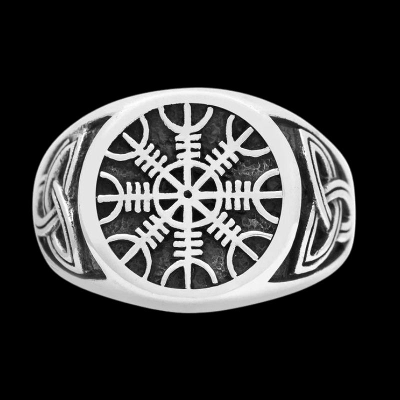 vkngjewelry Bagues HELM OF AWE AEGISHJALMR CELTIC TRIQUETRA KNOT RING 925 STERLING SILVER