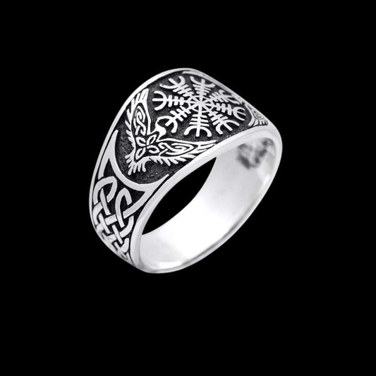 vkngjewelry Bagues Flat Helm Of Awe Ravens Ring Sterling Silver