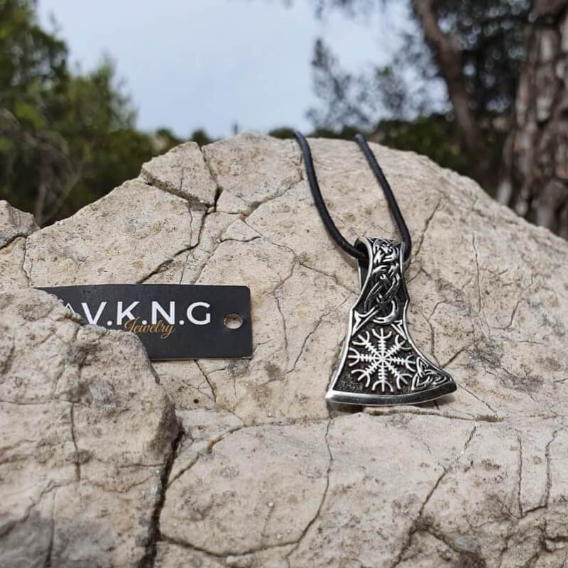 vkngjewelry Pendant Helm of Awe Axe Sterling Silver Pendant