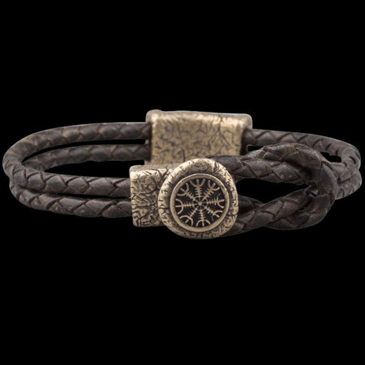 vkngjewelry Bracelet Helm of Awe Clasp Leather Bracelet Bronze