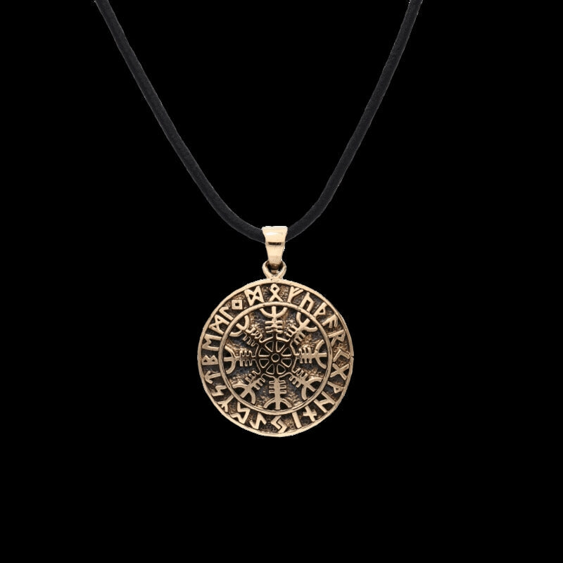 vkngjewelry Pendant Helm of Awe Futhark Circle Bronze Pendant
