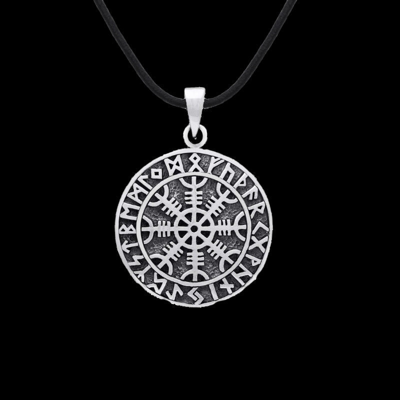vkngjewelry Pendant Helm of Awe Futhark Circle Sterling Silver Pendant