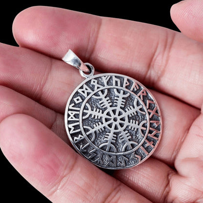 vkngjewelry Pendant Helm of Awe Futhark Circle Sterling Silver Pendant