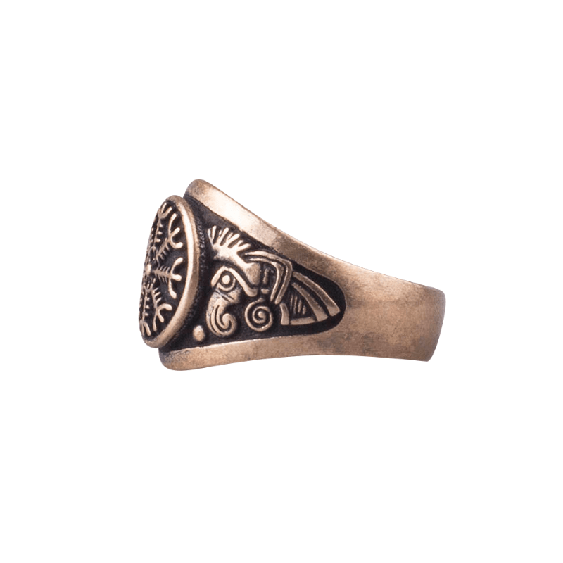 vkngjewelry Bagues Helm of Awe Viking Ring Raven Bronze