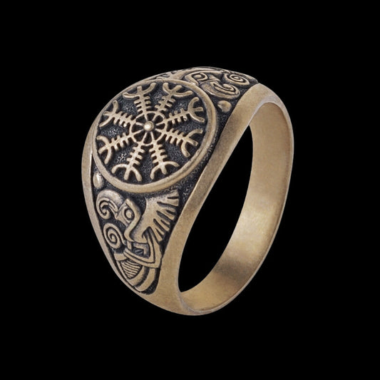 vkngjewelry Bagues Handcrafted Helm of Awe Viking Ring Raven Bronze