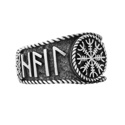 vkngjewelry Bagues HELM OF AWE RUNES ANTIQUE RING 925 STERLING SILVER