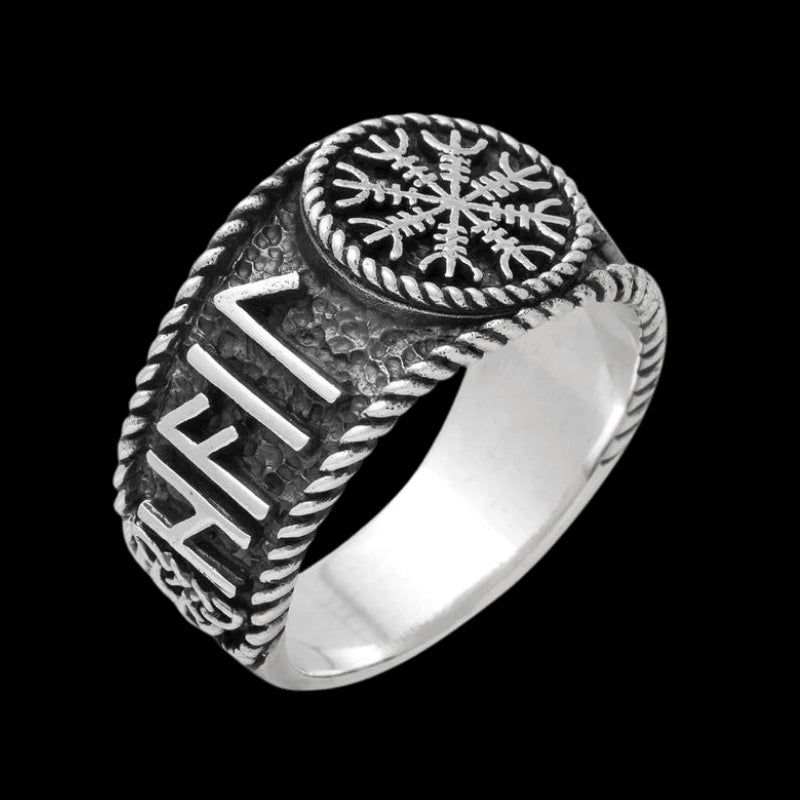 vkngjewelry Bagues HELM OF AWE RUNES ANTIQUE RING 925 STERLING SILVER
