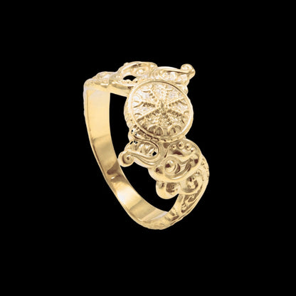 vkngjewelry Bagues Helm of Awe Symbol and Wolf Ornament Gold Ring