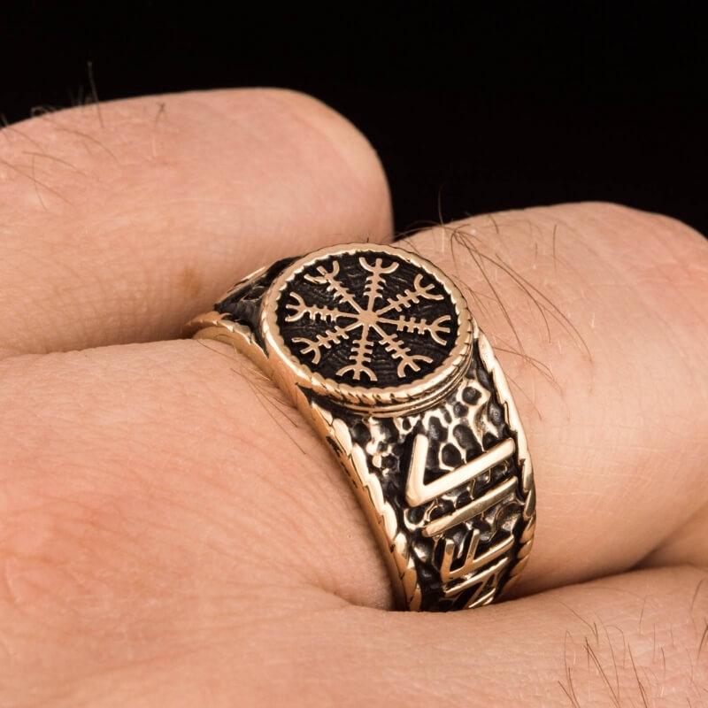 vkngjewelry Bagues Helm of Awe Symbol Hail Odin Bronze Ring