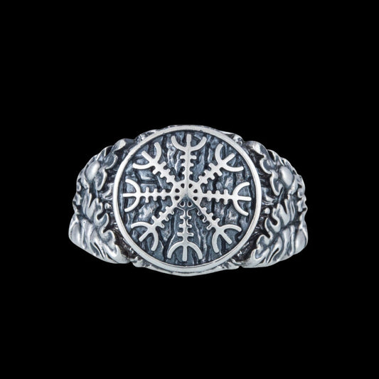 vkngjewelry Bagues Handcrafted Helm of Awe Symbol Oak Style Sterling Silver Ring