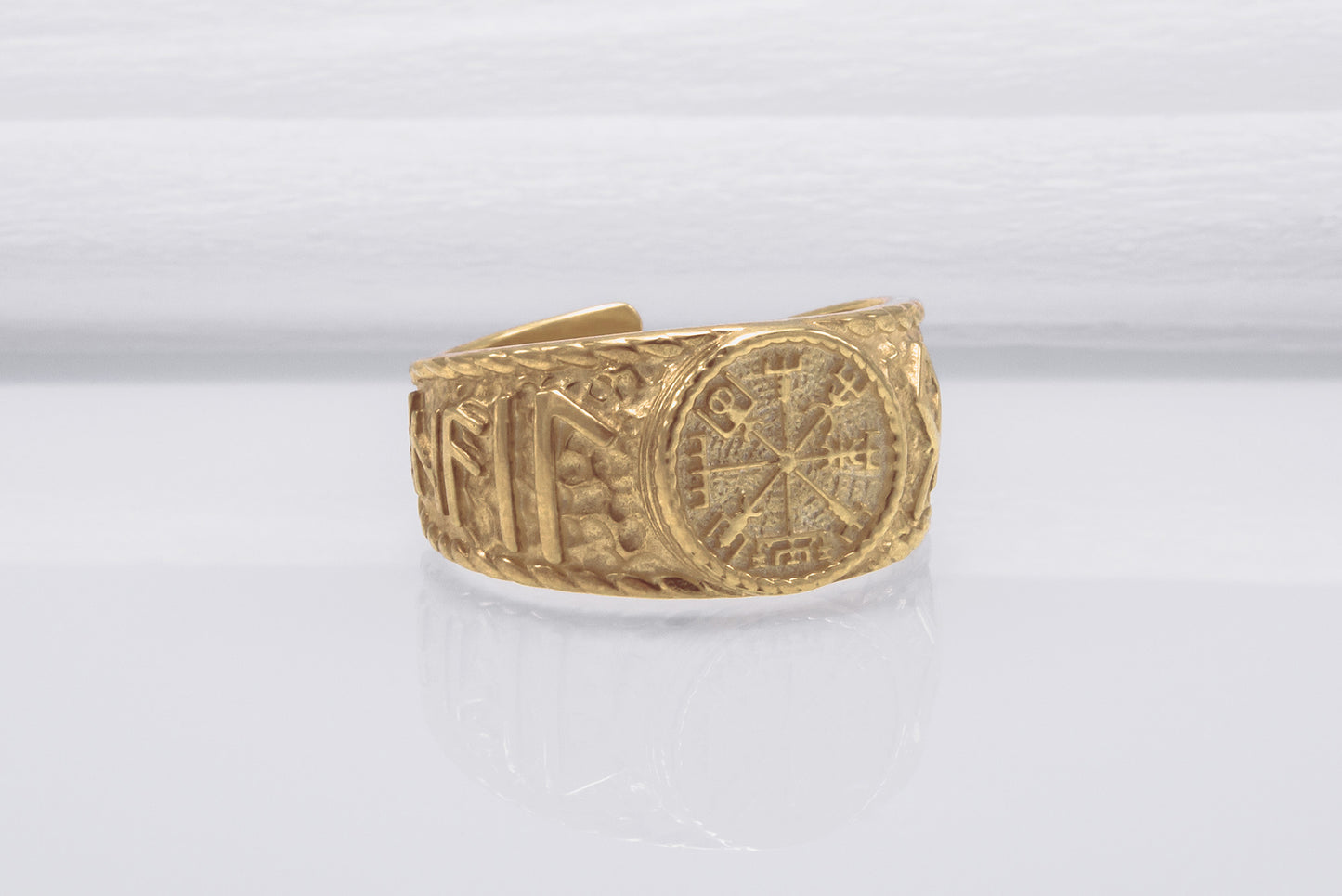 vkngjewelry Ring Handcrafted Helm Of Awe Symbol Odin Runes Gold Ring