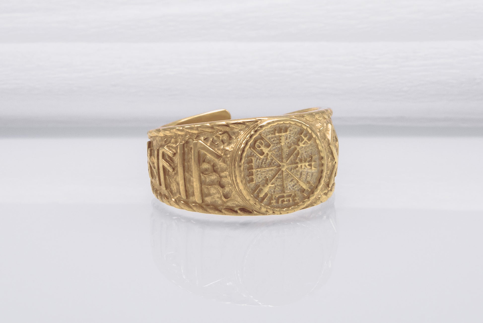 vkngjewelry Ring Handcrafted Helm Of Awe Symbol Odin Runes Gold Ring