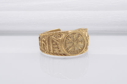 vkngjewelry Ring Handcrafted Helm Of Awe Symbol Odin Runes Gold Ring