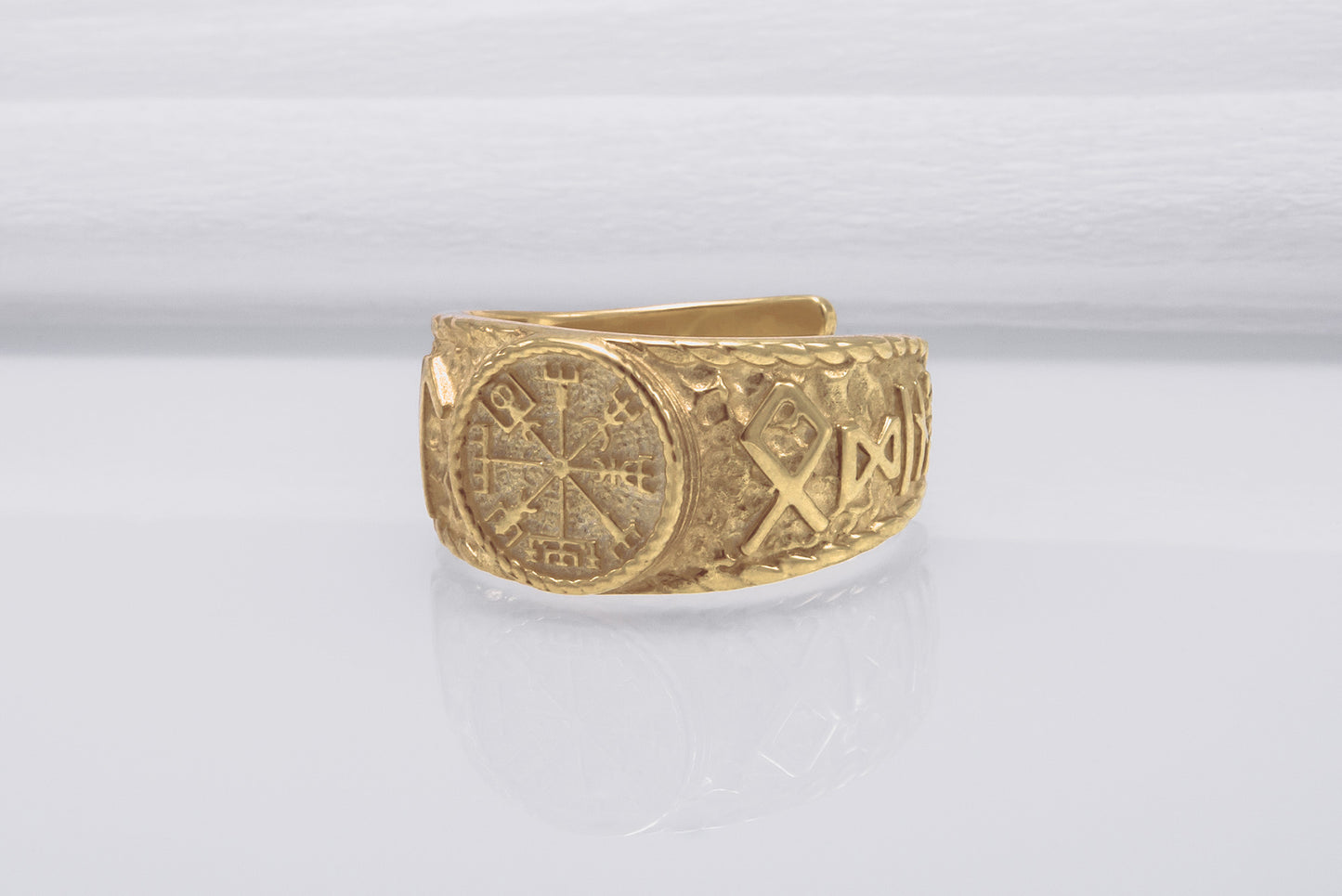 vkngjewelry Ring Handcrafted Helm Of Awe Symbol Odin Runes Gold Ring