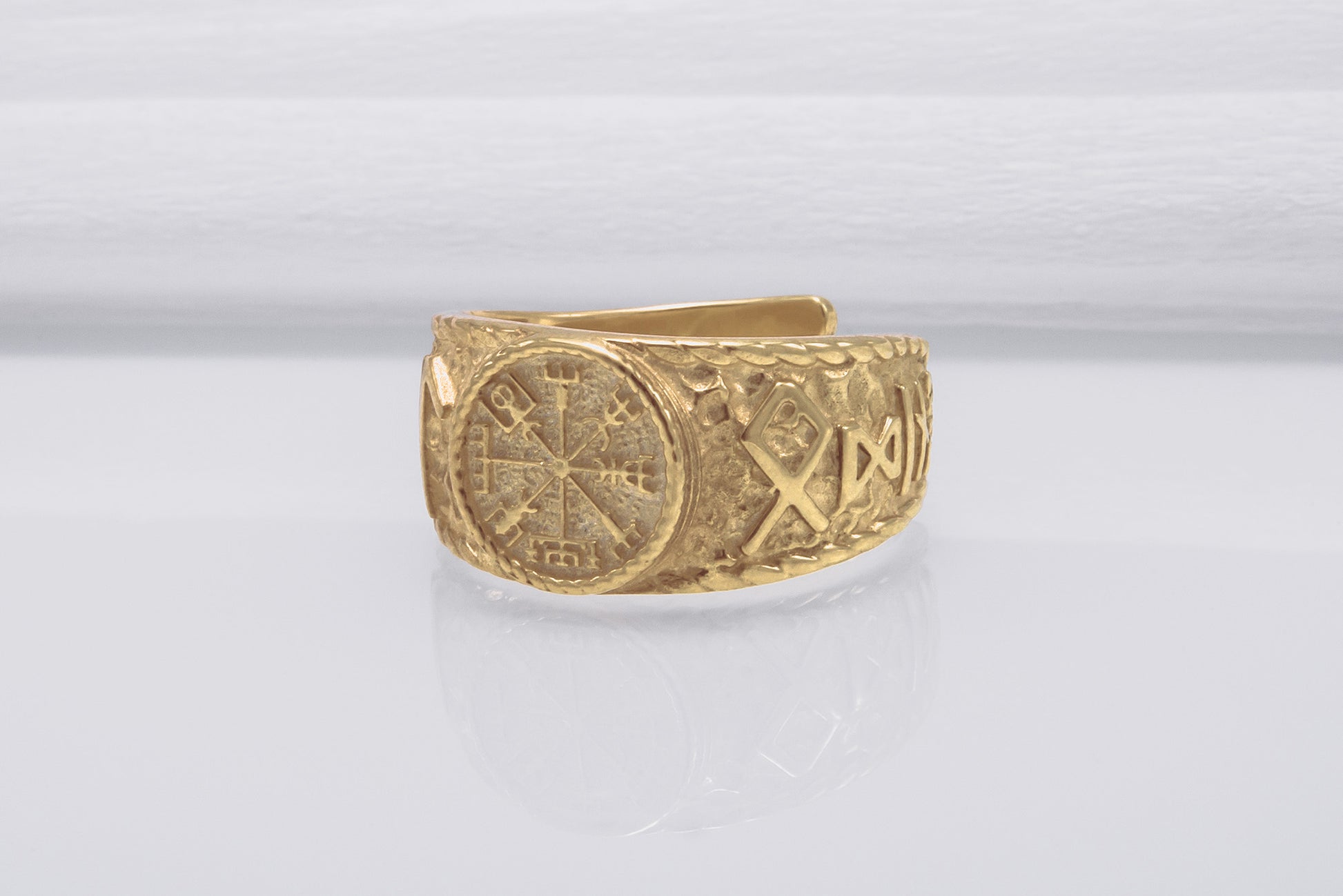 vkngjewelry Ring Handcrafted Helm Of Awe Symbol Odin Runes Gold Ring