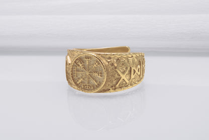 vkngjewelry Ring Handcrafted Helm Of Awe Symbol Odin Runes Gold Ring
