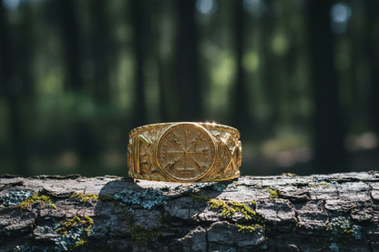 vkngjewelry Ring Handcrafted Helm Of Awe Symbol Odin Runes Gold Ring