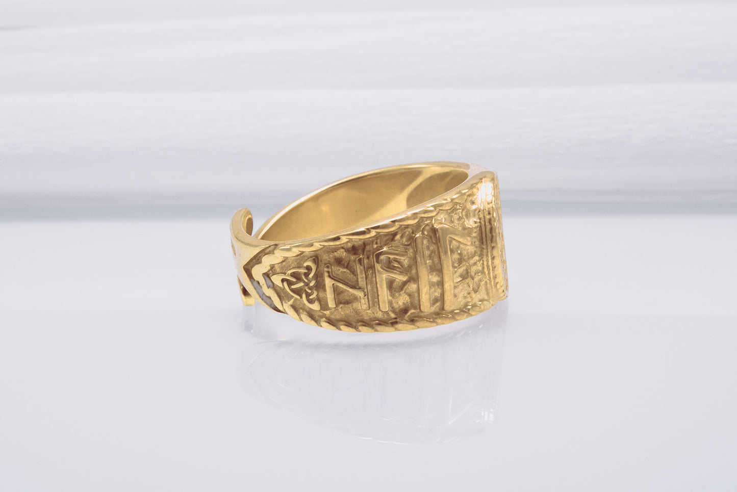 vkngjewelry Ring Handcrafted Helm Of Awe Symbol Odin Runes Gold Ring