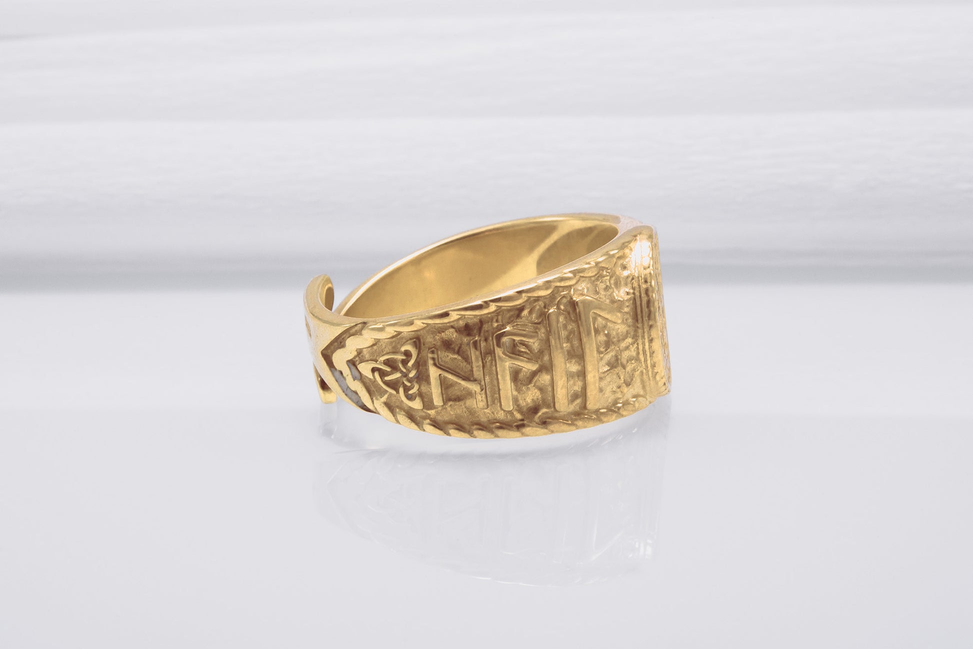 vkngjewelry Ring Handcrafted Helm Of Awe Symbol Odin Runes Gold Ring