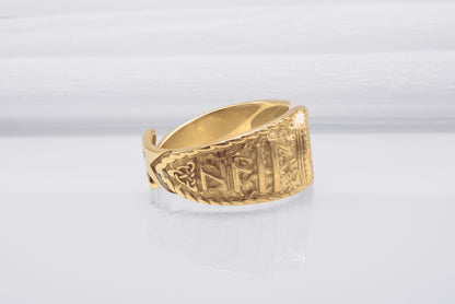 vkngjewelry Ring Handcrafted Helm Of Awe Symbol Odin Runes Gold Ring