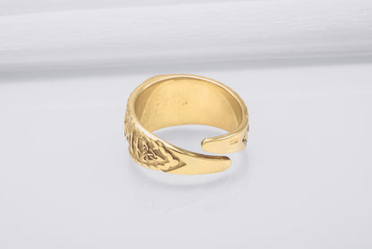 vkngjewelry Ring Handcrafted Helm Of Awe Symbol Odin Runes Gold Ring
