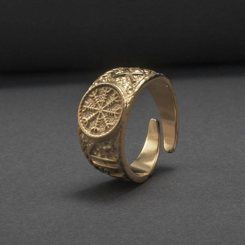 vkngjewelry Bagues Helm Of Awe Symbol Odin Runes Gold Ring