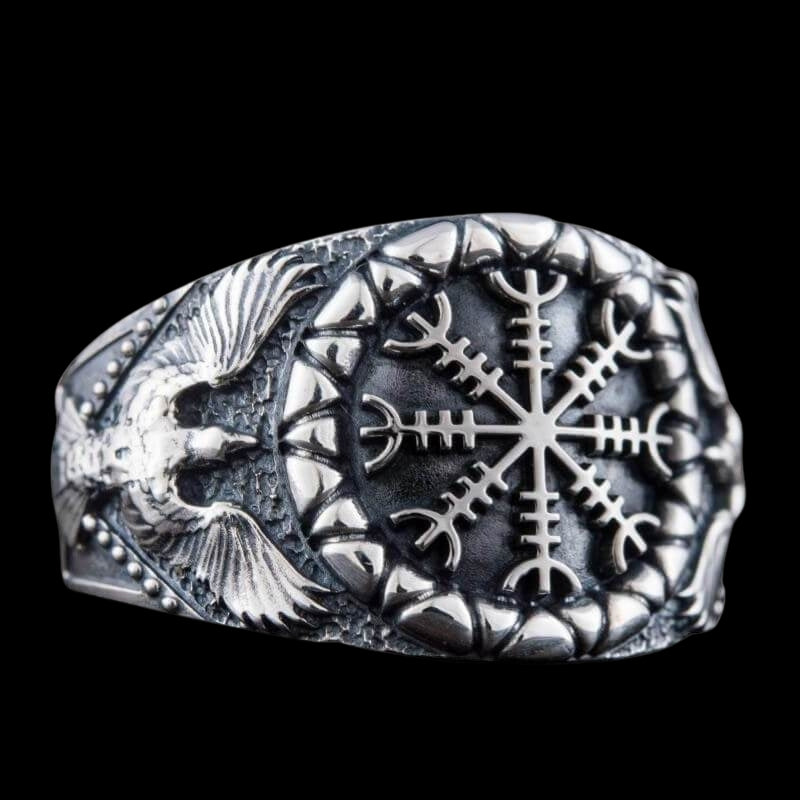 vkngjewelry Bagues Handcrafted Helm of Awe Symbol Raven Sterling Silver Ring