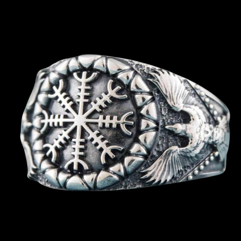 vkngjewelry Bagues Handcrafted Helm of Awe Symbol Raven Sterling Silver Ring
