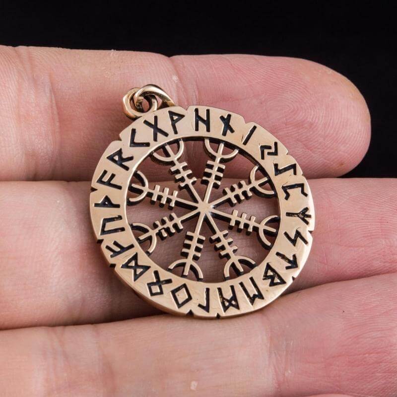 helm of awe symbol with elder futhark runes bronze pendant handmade viking jewellery vkngjewelry 28854384164930