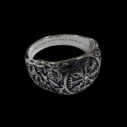 vkngjewelry Bagues Handcrafted Helm of Awe Symbol with Hail Odin Sterling Silver Ring