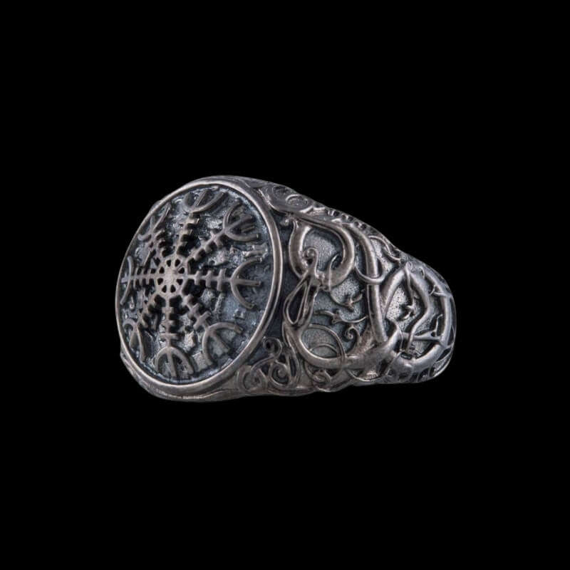 vkngjewelry Bagues Handcrafted Helm Of Awe Urnes Style Ruthenium Ring