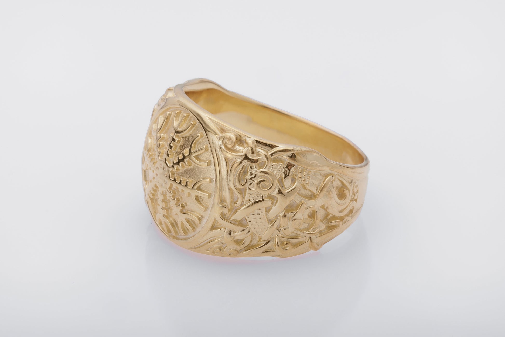 vkngjewelry Ring Handcrafted Helm of Awe with Mammen Ornament Gold Ring