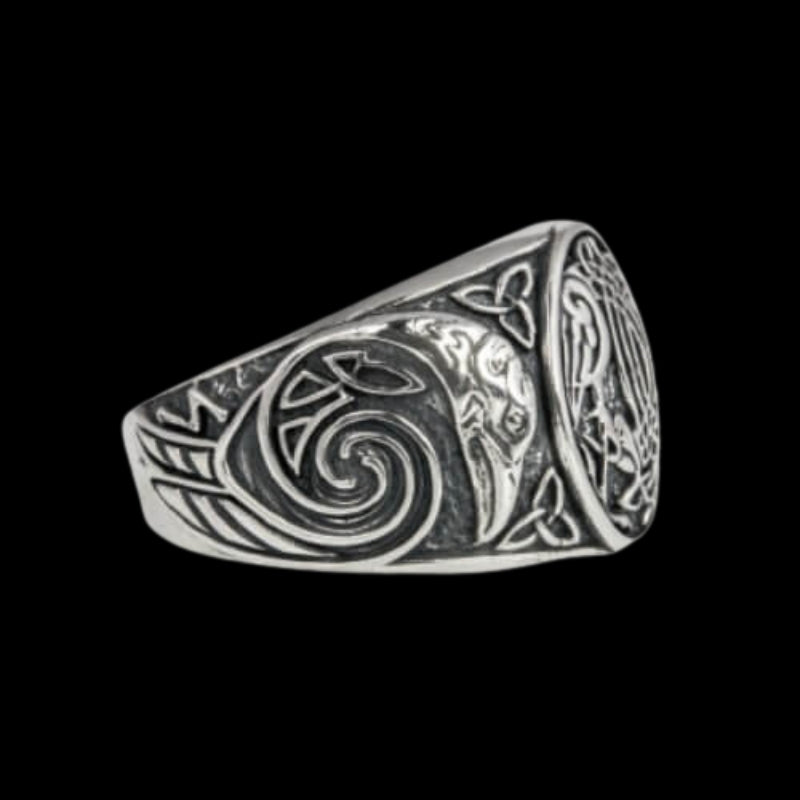 vkngjewelry Bagues Handcrafted Hugin Munin Ancient Ravens Side Sterling Silver Ring