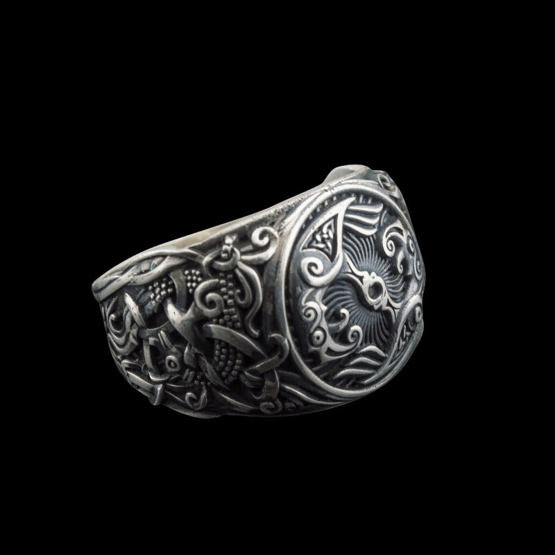 vkngjewelry Bagues Handcrafted Hugin Munin Urnes Style Sterling Silver