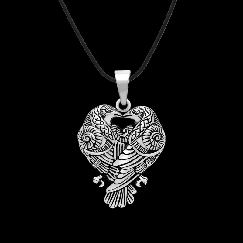 vkngjewelry Pendant 925 Sterling Silver Huginn And Muninn Raven Pendant