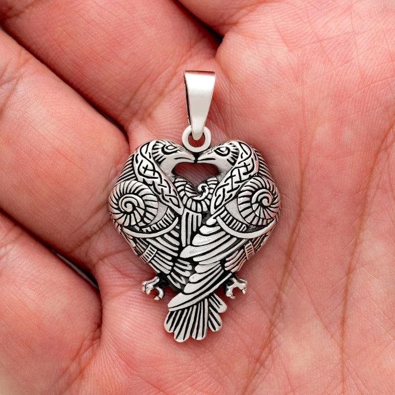 vkngjewelry Pendant 925 Sterling Silver Huginn And Muninn Raven Pendant