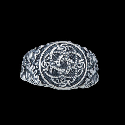 vkngjewelry Bagues Handcrafted Jormungandr Symbol Oak Style Sterling Silver Ring