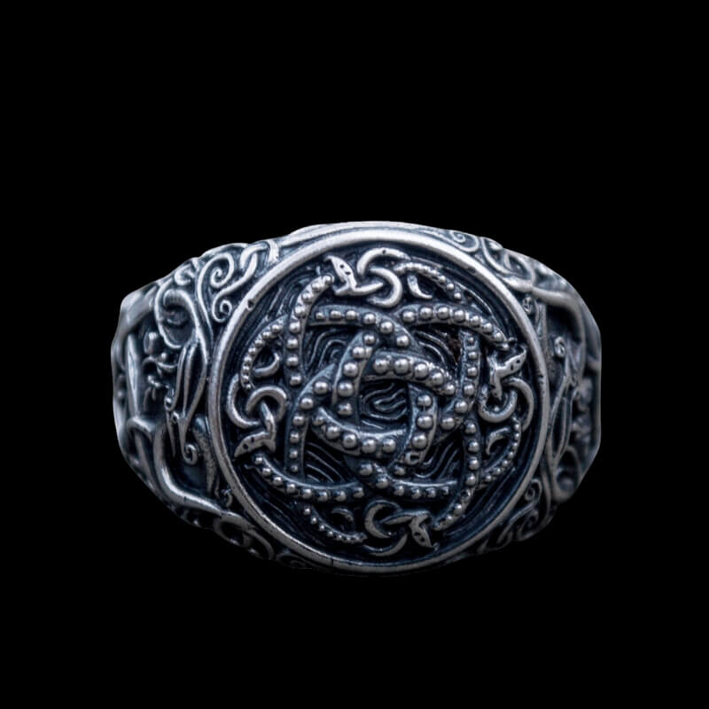 vkngjewelry Bagues Handcrafted Jormungandr Symbol Urnes Style Sterling Silver Ring
