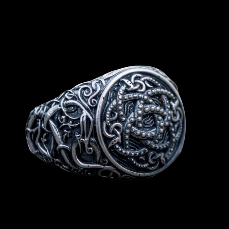 vkngjewelry Bagues Handcrafted Jormungandr Symbol Urnes Style Sterling Silver Ring