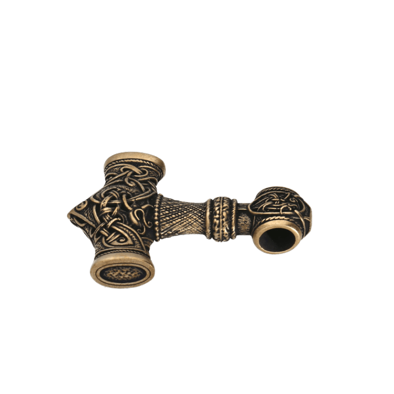 vkngjewelry Pendant Bronze Amulet Thor Hammer Braided Leather [Large]