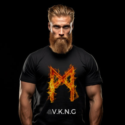 Printify T-Shirt Mannaz Flaming Rune V.K.N.G™ T-shirt