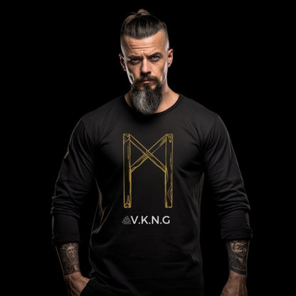Printify Long-sleeve Mannaz Rune  V.K.N.G™ Long Sleeve