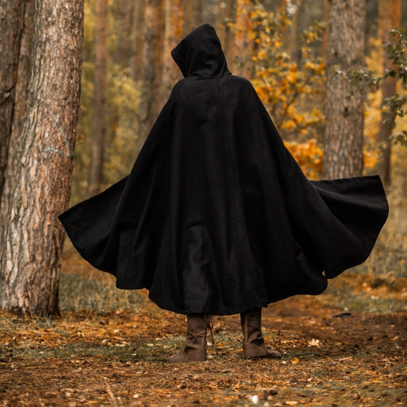 vkngjewelry Apparel & Accessories Medieval Hooded Cloak Thorian Wool black