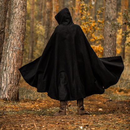 vkngjewelry Apparel & Accessories Medieval Hooded Cloak Thorian Wool black