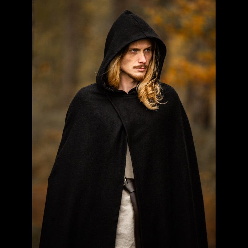 vkngjewelry Apparel & Accessories Medieval Hooded Cloak Thorian Wool black