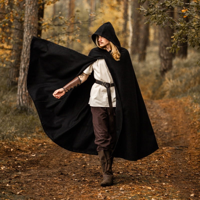 Medieval Hooded Cloak Thorian Wool black Historical Clothes
