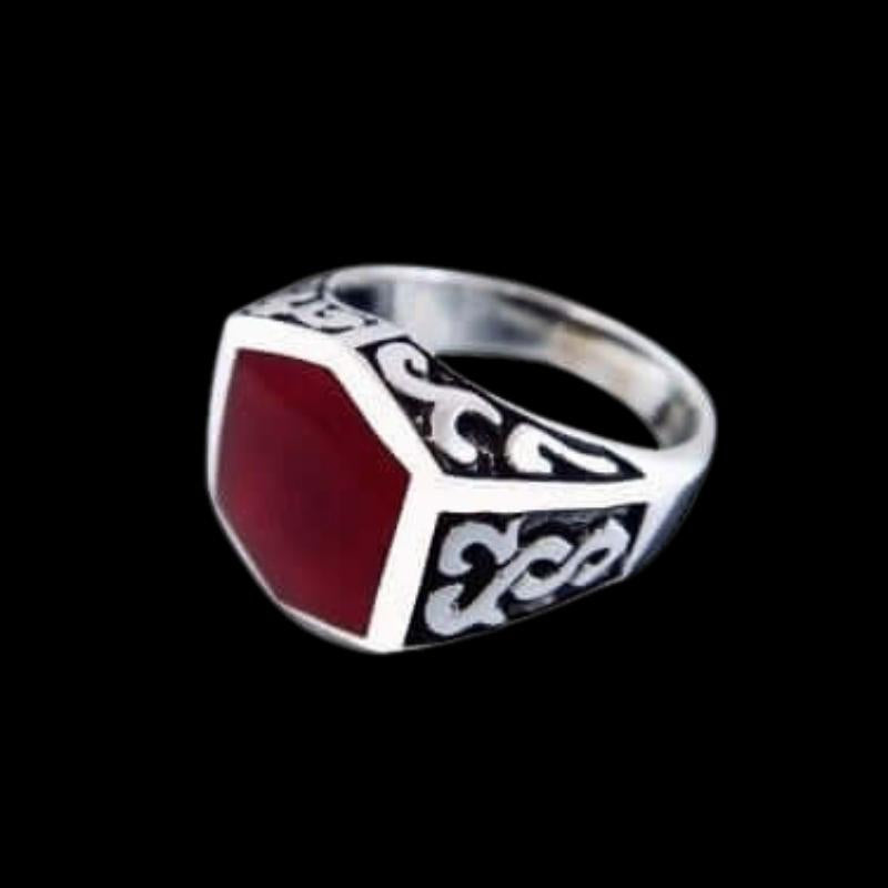 vkngjewelry Bagues Men's Carnelian Celtic Irish Oxidizes Sides Ring 925 Sterling Silver