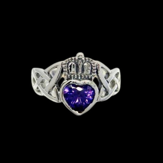 vkngjewelry Bagues Sterling Silver Celtic Claddagh Ring With Purple Zirconia